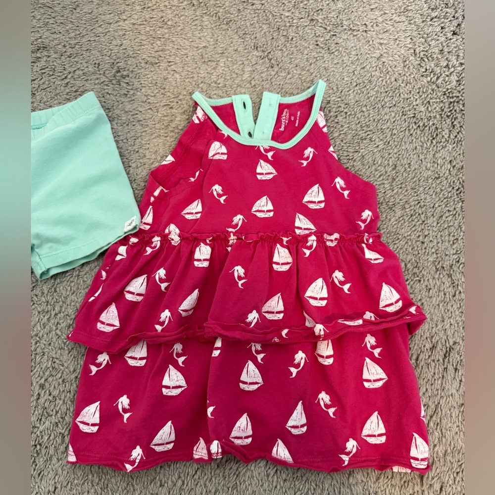 Burt's Bees Red and Mint Dress with shorts set size 4T NEVER WORN